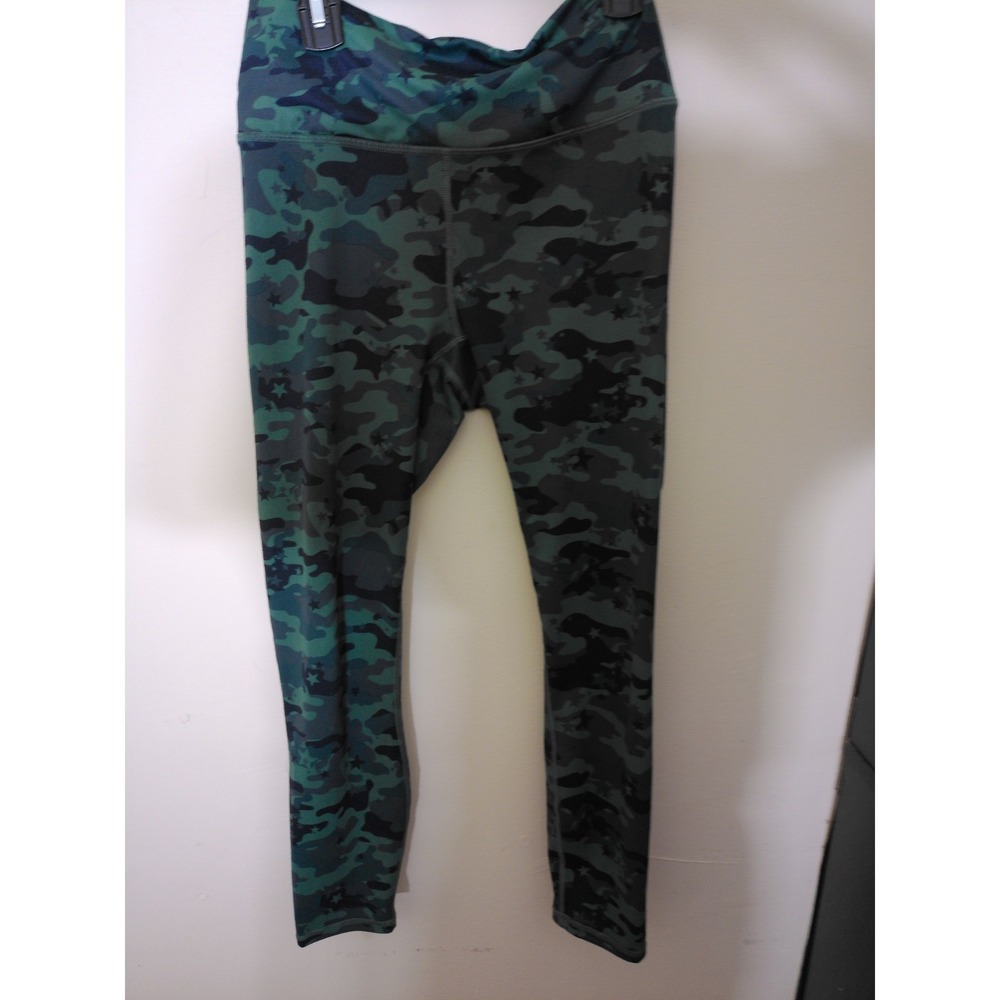 Fabletics PowerHold Leggings Womens XS Green Camo Star Print High Rise Athletic